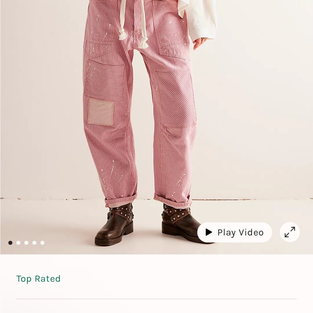 Free People Pink Striped Mixie Railroad Boyfriend Jeans
